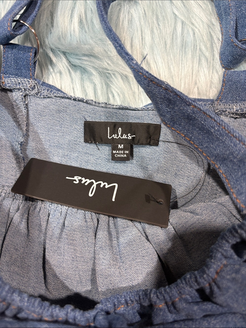 NWT Lulus Considered Charisma Blue Chambray Bustier Mini Dress - Picture 3 of 7
